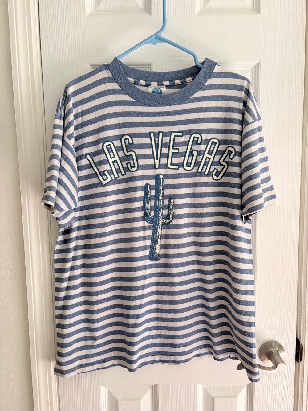 Vintage Belton Single Stitch Blue White Striped Las Vegas T-Shirt Size Large